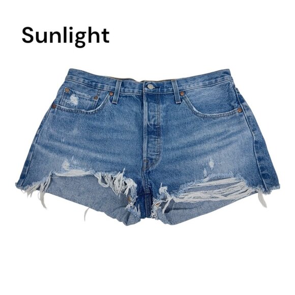 Levis Premium Women Distressed Button Fly High-Waisted Denim Short SZ W34 Cotton - Picture 1 of 12